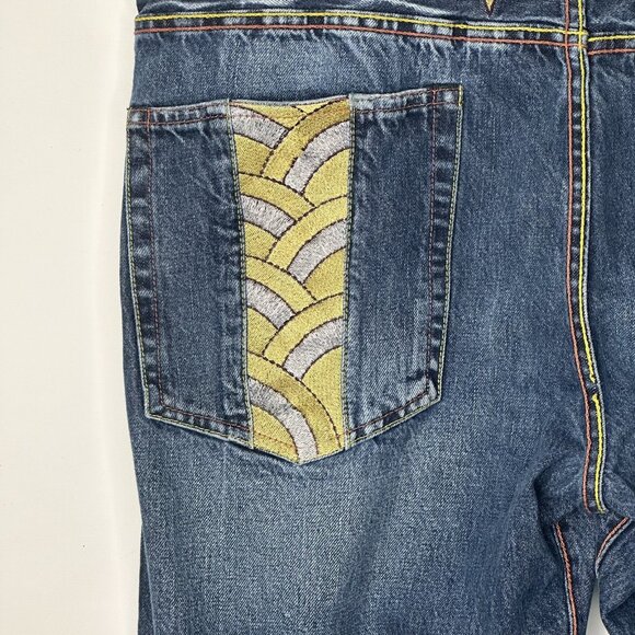 The Year Of Pig Mens Jeans Distressed Gold Silver Embroidered Straight 40x34 - Picture 11 of 16